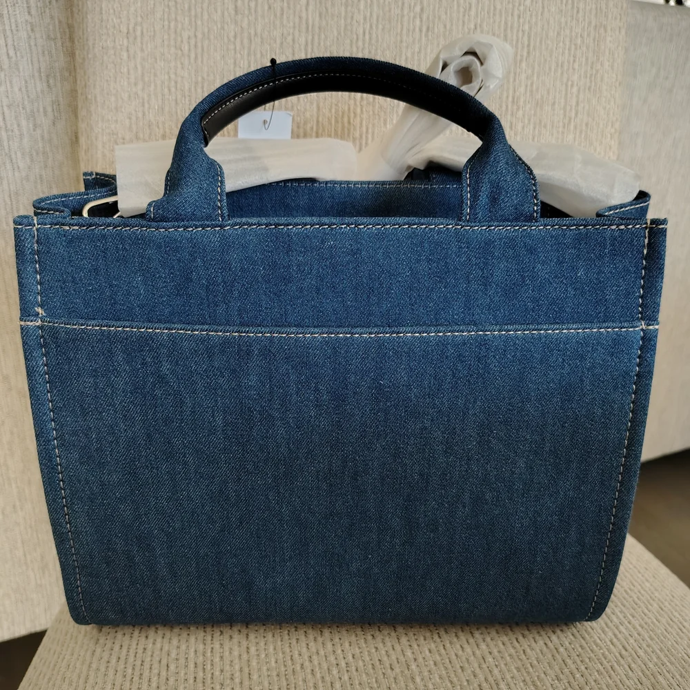 Blue Denim Tote with White Accents. Free Keychain Included. - Picture 1 of 6